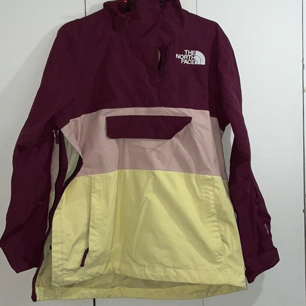 The North Face Maroon and Light Yellow Jacket